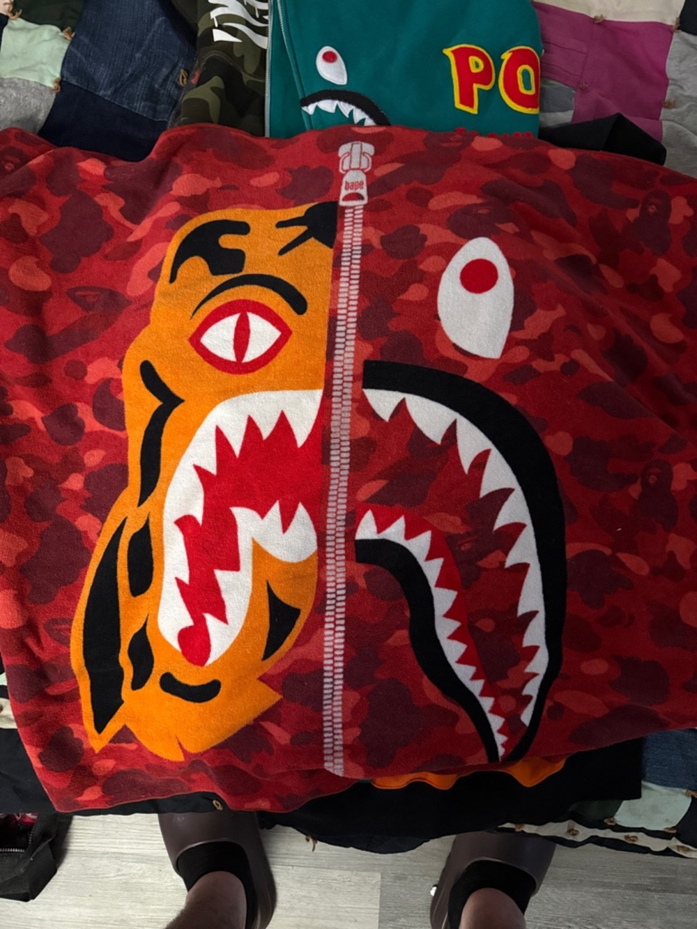 Bape Red Camo Shark Zip Graphic Hoodie